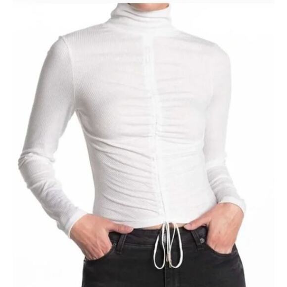 AFRM Women's Mollie Long Sleeve Drawstring Crop Top in Blanc White Medium $27 - Picture 1 of 7